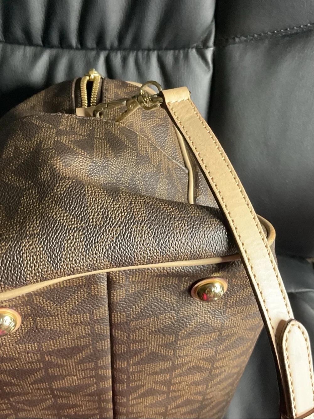 Michael Kors Brown MK Logo Messenger with Tan Trim and Gold Hardware